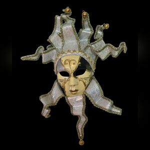 Vintage Venetian Inspired Music Theme Masquerade Mask Silver/Gold/Black W/Bells